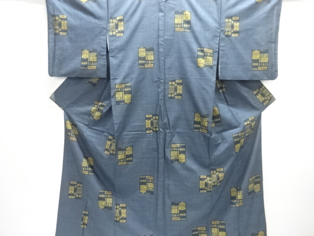 JAPANESE KIMONO / DORO OSHIMA TSUMUGI (5 maruki) / WOVEN GEOMETRIC PATTERN